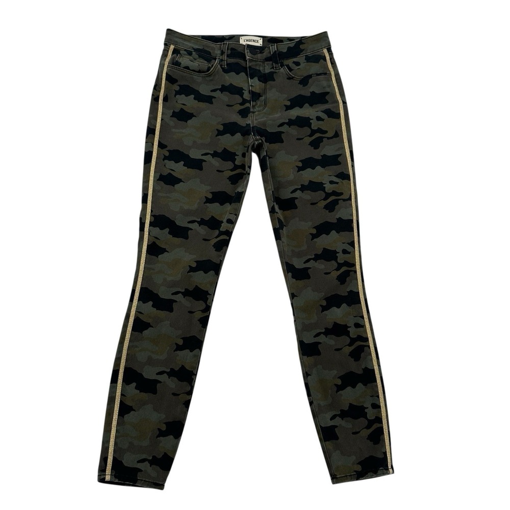 L'AGENCE Margot High Rise Skinny Camo Jeans Gold Stripe 2294CSTT Camo Stone  25